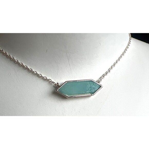 Vintage Silver Necklace Sea Foam Green Gem Stone 18” Boho Minimalist Futuristic - Picture 4 of 10